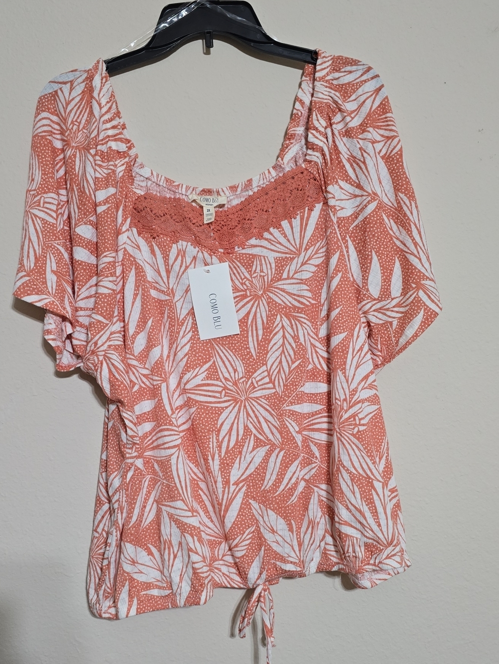 NWT Womens Como Blu Coral Floral Print Blouse Size 2X